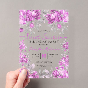 Süßes Blumenbouquet Sweet 16 Geburtstag Rosa  Acryleinladungen