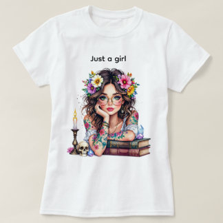 Süßes Blumenbuch Kerzen Mädchen mit Brille T-Shirt