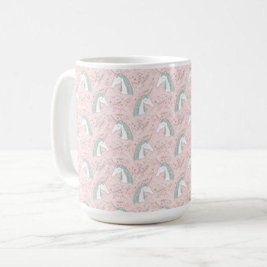 Süßes BlumenEinhorn-Muster Kaffeetasse (Vorderseite Links)