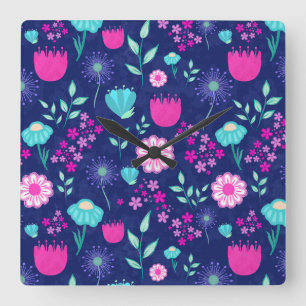 Süßes Blumenmuster Hintergrund Quadratische Wanduhr