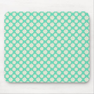 Süßes Blumenmuster Weiße Blumen auf mintgrünem Hin Mousepad