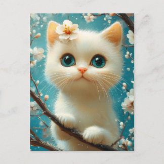 Süßes Blüten-Kätzchen mit blauen Augen Postkarte