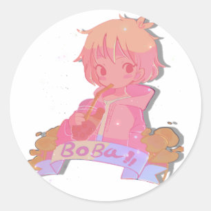 Süßes Boba-Tee-Anime-Mädchen-Aufkleber Runder Aufkleber