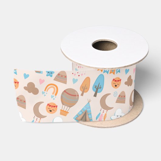 Süßes Boho-Muster auf Braun Satinband (Spule)