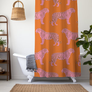 Süßes Boho-Orange- und Pink-Tiger-Kunstmuster Duschvorhang