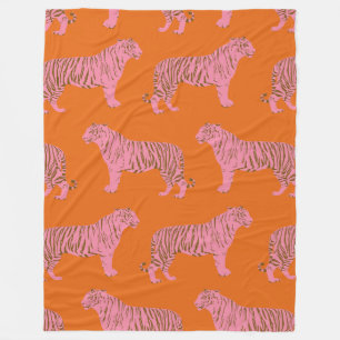 Süßes Boho-Orange- und Pink-Tiger-Kunstmuster Fleecedecke