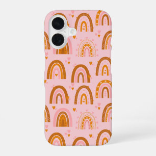 Süßes Boho-Regenbogen-Herzen-Muster in Pink Orange iPhone 16 Hülle