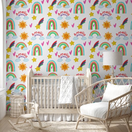 Süßes Boho-Regenbogen-Sonne-Stern-Muster für Kinde Tapete (Kinder)