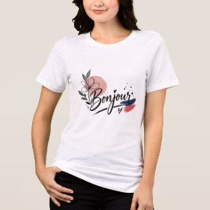 Süßes Bonjour-Blumen-Typografie-Damen-T-Shirt Tri-Blend Shirt