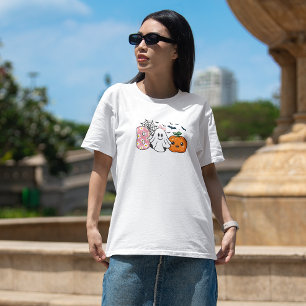 Süßes Boo Halloween Floral Geist & Kürbis Herbst T-Shirt