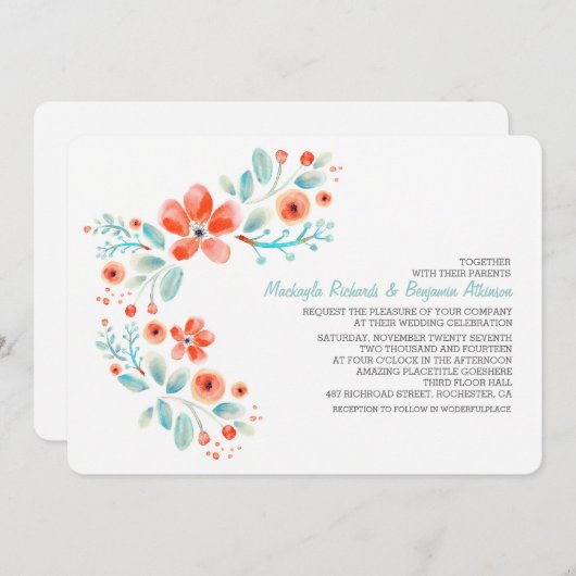 Süßes Botanisches Blume Hochzeit in Wasserfarbe Einladung (Vorne/Hinten)