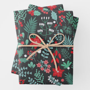 Süßes botanisches Weihnachtsmuster - Weihnachtsste Geschenkpapier Set