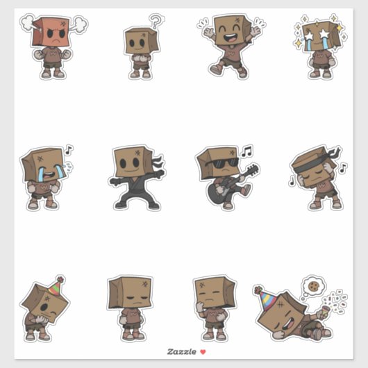 Süßes Box-Head-Charakter-Sticker-Pack Emojis Aufkleber (Blatt)