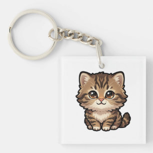 Süßes braunes Tabby-Kätzchen-Acryl-Schlüsselanhäng Schlüsselanhänger