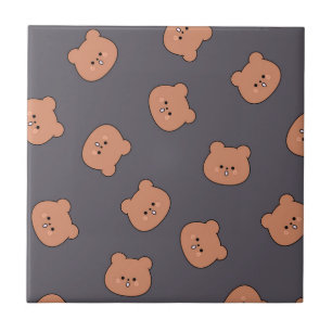 Süßes braunes Teddybär-Gesichtsmuster dunkelblau Fliese