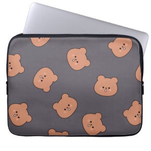 Süßes braunes Teddybär-Gesichtsmuster Dunkelblau Laptopschutzhülle