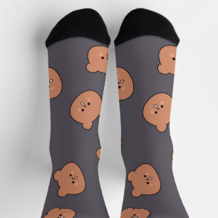 Süßes braunes Teddybär-Gesichtsmuster dunkelblau Socken