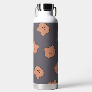 Süßes braunes Teddybär-Gesichtsmuster dunkelblau Trinkflasche