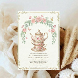 Süßes Brautpaar Schmetterling Florale Babyparty-Te Einladung