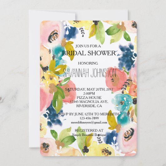 Süßes Brautparty Wasserfarbe Blumengarten Einladung (Vorderseite)