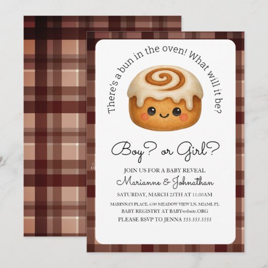 Süßes Brötchen im Ofen Baby Reveal Einladung (Vorne/Hinten)