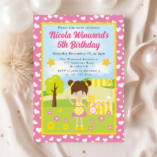 Süßes brünettes Lemonade Mädchen Kindergeburtstag Einladung