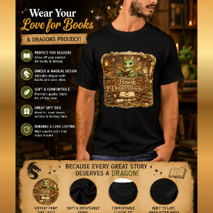 Süßes Buch-Drache-Fantasy-T-Shirt Bücherwurm-Dra T-Shirt