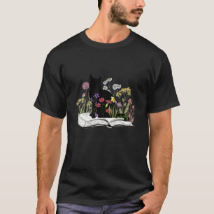 Süßes Bücherwurm-Blumen-Pflanze-Buch-Lesekatze-Kit T-Shirt