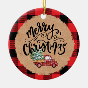 Süßes Büffel-Karo-LKW-Weihnachtsornament Keramik Ornament