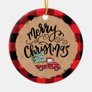 Süßes Büffel-Karo-LKW-Weihnachtsornament Keramik Ornament