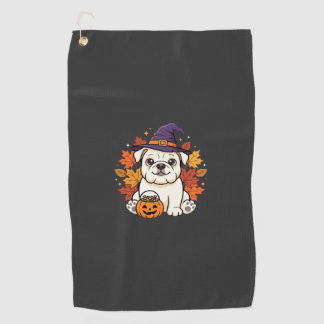 Süßes Bulldog Halloween-Kürbis-Hund-Design_1 Golfhandtuch