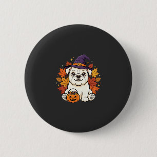 Süßes Bulldogge Halloween-Kürbis-Hund-Design_1 Button
