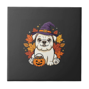 Süßes Bulldogge Halloween-Kürbis-Hund-Design_1 Fliese