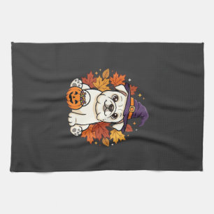 Süßes Bulldoggen-Halloween-Kürbis-Hund-Design_1 Geschirrtuch