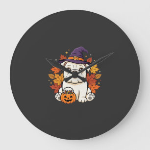 Süßes Bulldoggen-Halloween-Kürbis-Hund-Design_1 Große Wanduhr