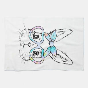 Süßes Bunny-Kaninchen-Gesicht Tie-Dye-Brille Mädch Geschirrtuch