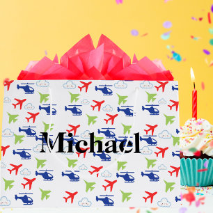 Süßes bunte Flugzeug & Wolken Aviator individuell Große Geschenktüte