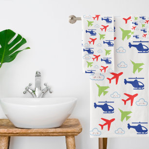 Süßes bunte Flugzeug & Wolken Aviator Spaß Badhandtuch Set