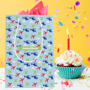 Süßes buntes Flugzeug & Wolken Aviator Mittlere Geschenktüte