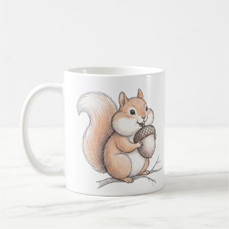 Süßes Buntstift-Eichhörnchen mit Eichel handgezeic Kaffeetasse