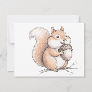 Süßes Buntstift-Eichhörnchen mit Eichel handgezeic Mitteilungskarte