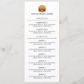 Süßes Burger-Restaurant Menükarte (Vorderseite)