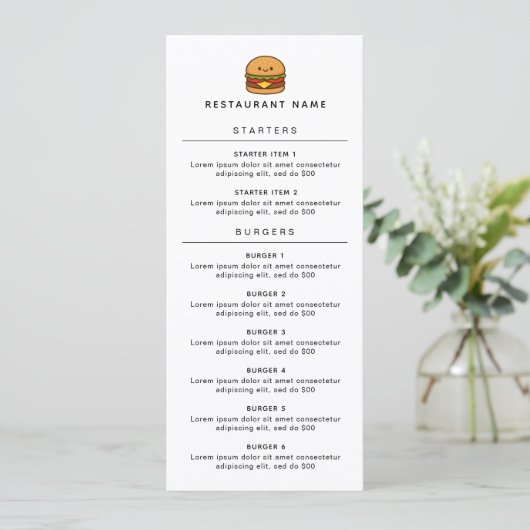 Süßes Burger-Restaurant Menükarte (Stehend Vorderseite)