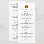 Süßes Burger-Restaurant Menükarte (Vorne/Hinten)