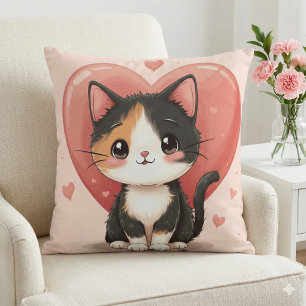 Süßes Calico-Katze-Herz-Valentinstag-Design Kissen