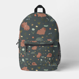 Süßes Capybara-Boho-Regenbogen-Blumenmuster Bedruckter Rucksack