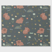 Süßes Capybara-Boho-Regenbogen-Blumenmuster Geschenkpapier (Flach)