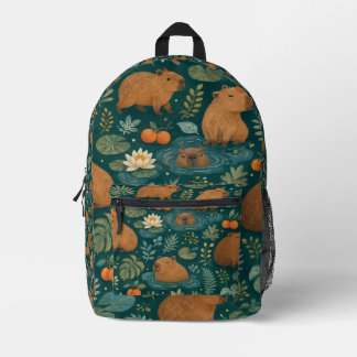 Süßes Capybara-Botanikmuster Bedruckter Rucksack