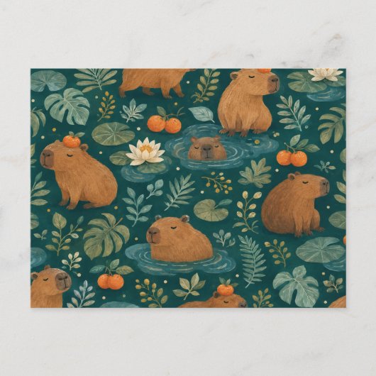 Süßes Capybara-Botanikmuster Postkarte (Vorderseite)