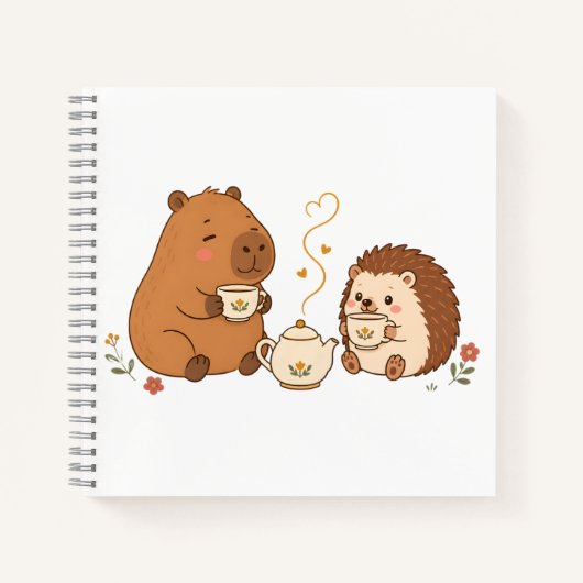 Süßes Capybara-Igel-Teezeit-Freunde-Notizbuch Notizblock (Vorderseite)